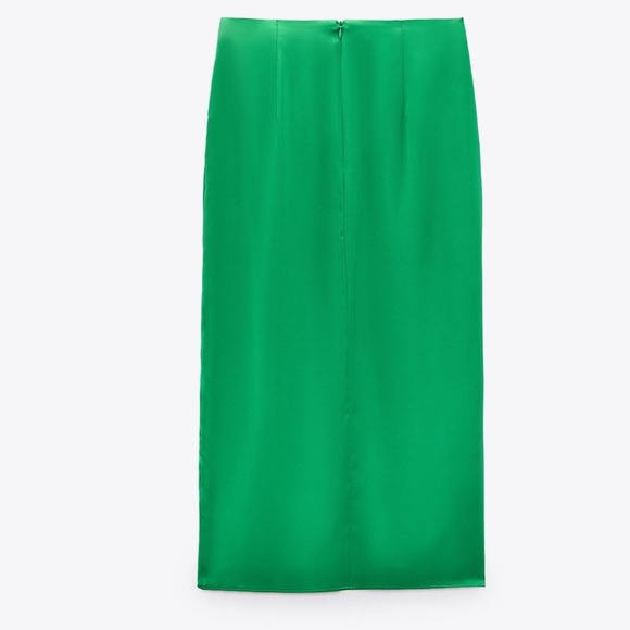 NWT. Zara Emerald Satin Effect Ruched Midi Skirt. Size S. - Picture 8 of 11